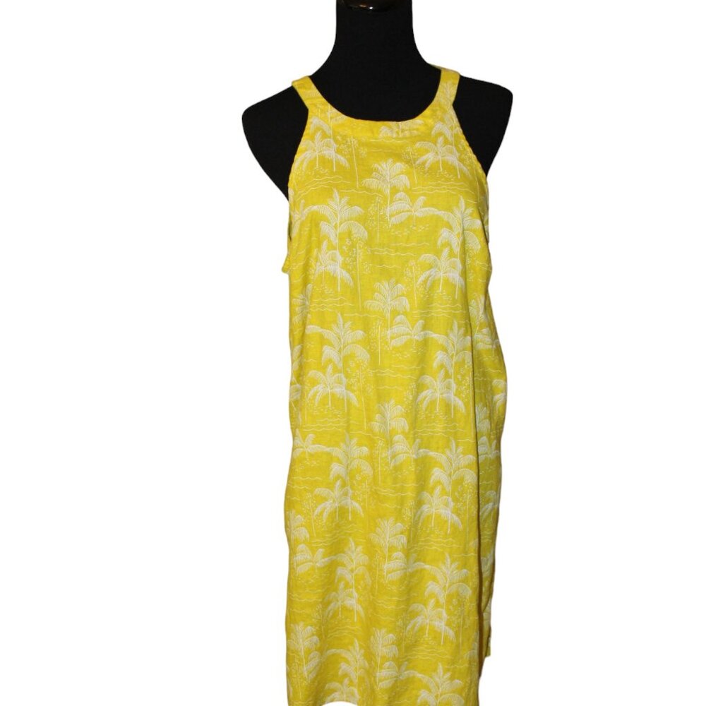 C&C California Yellow Linen Palm Print Halter Shift Dress Large EUC